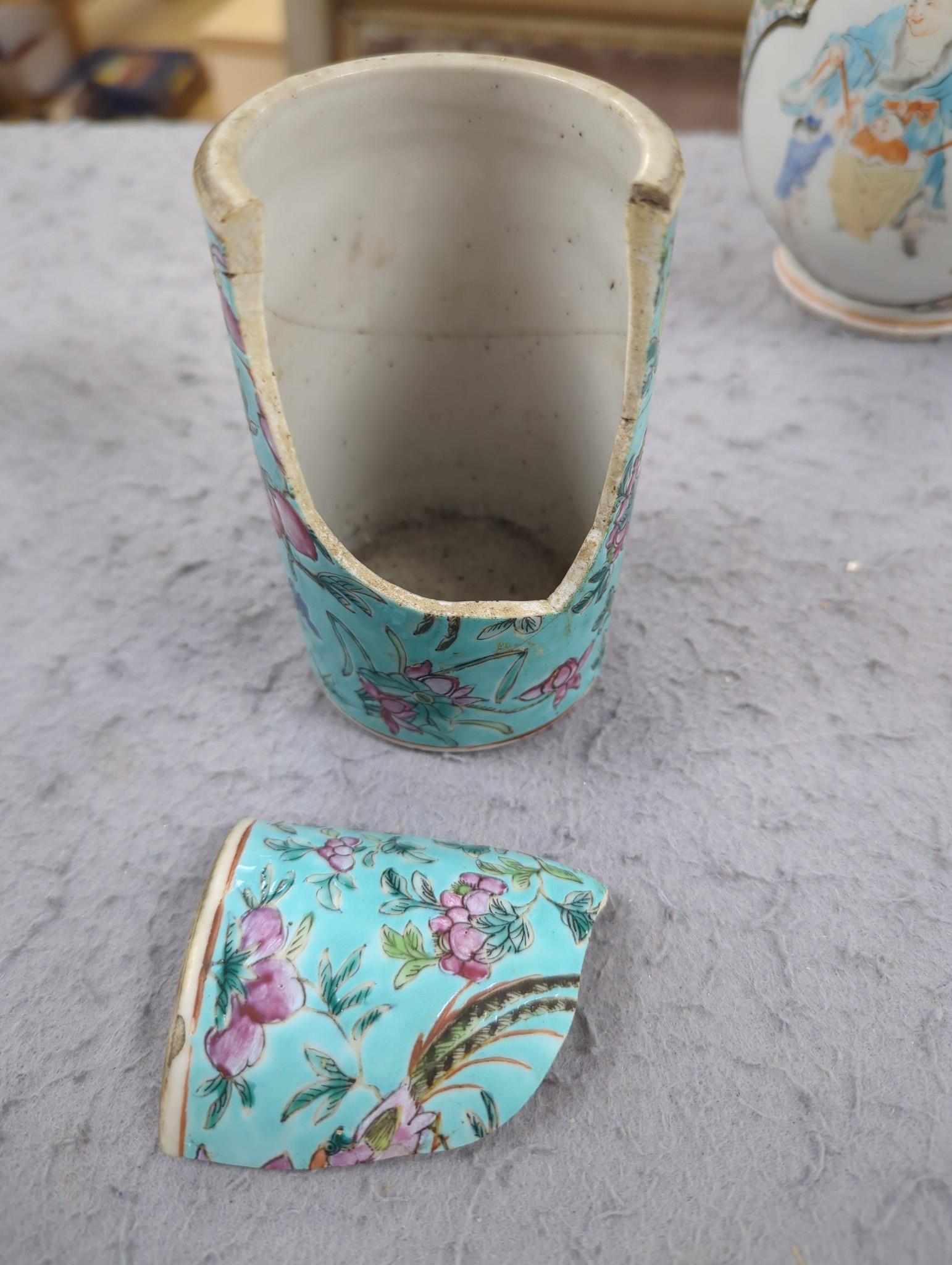 A group of eight items of Chinese ceramics, some damage